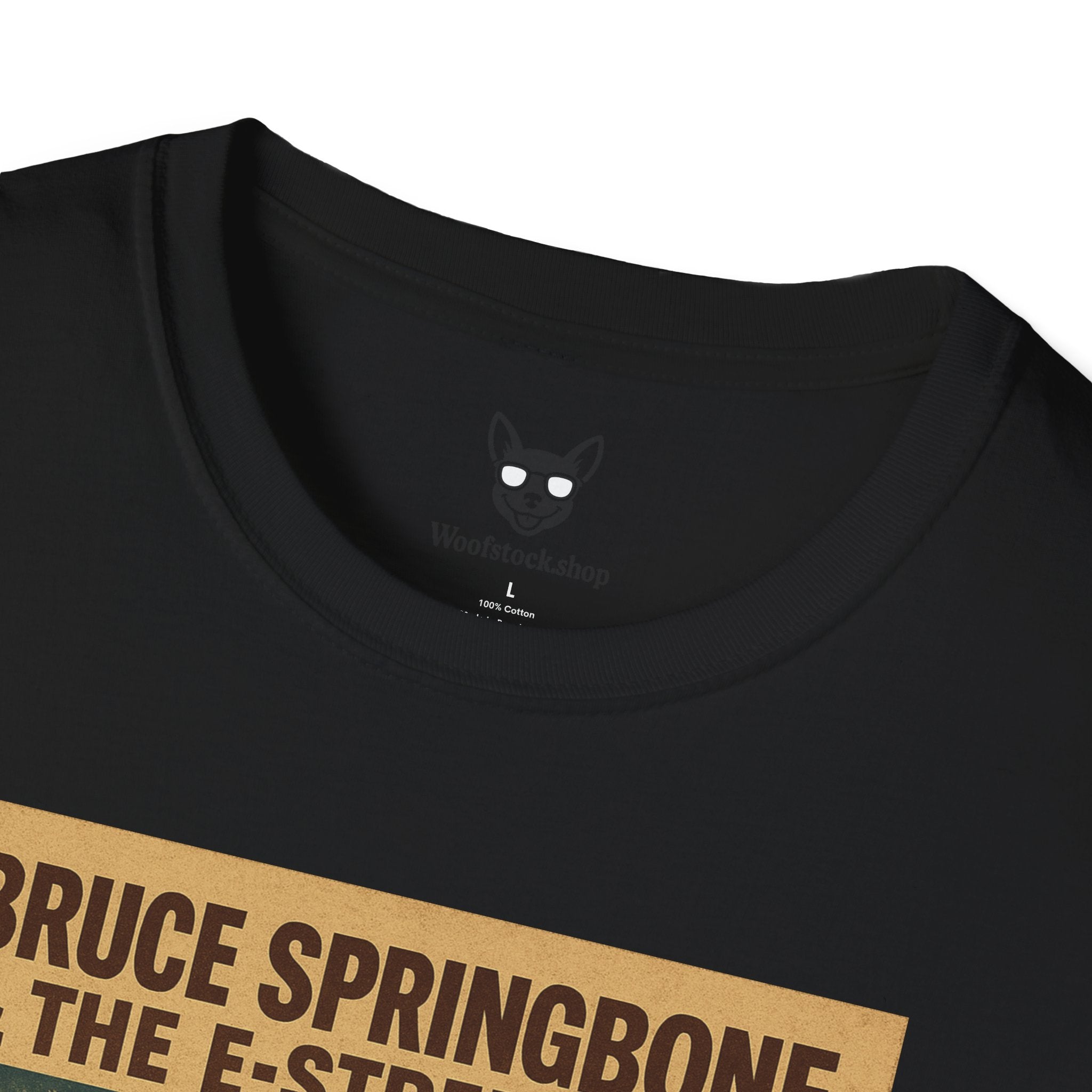 Bruce Springsteen Concert Poster Dog Parody Unisex Softstyle T-Shirt -- Funny Rock Tee for Music and Dog Lovers